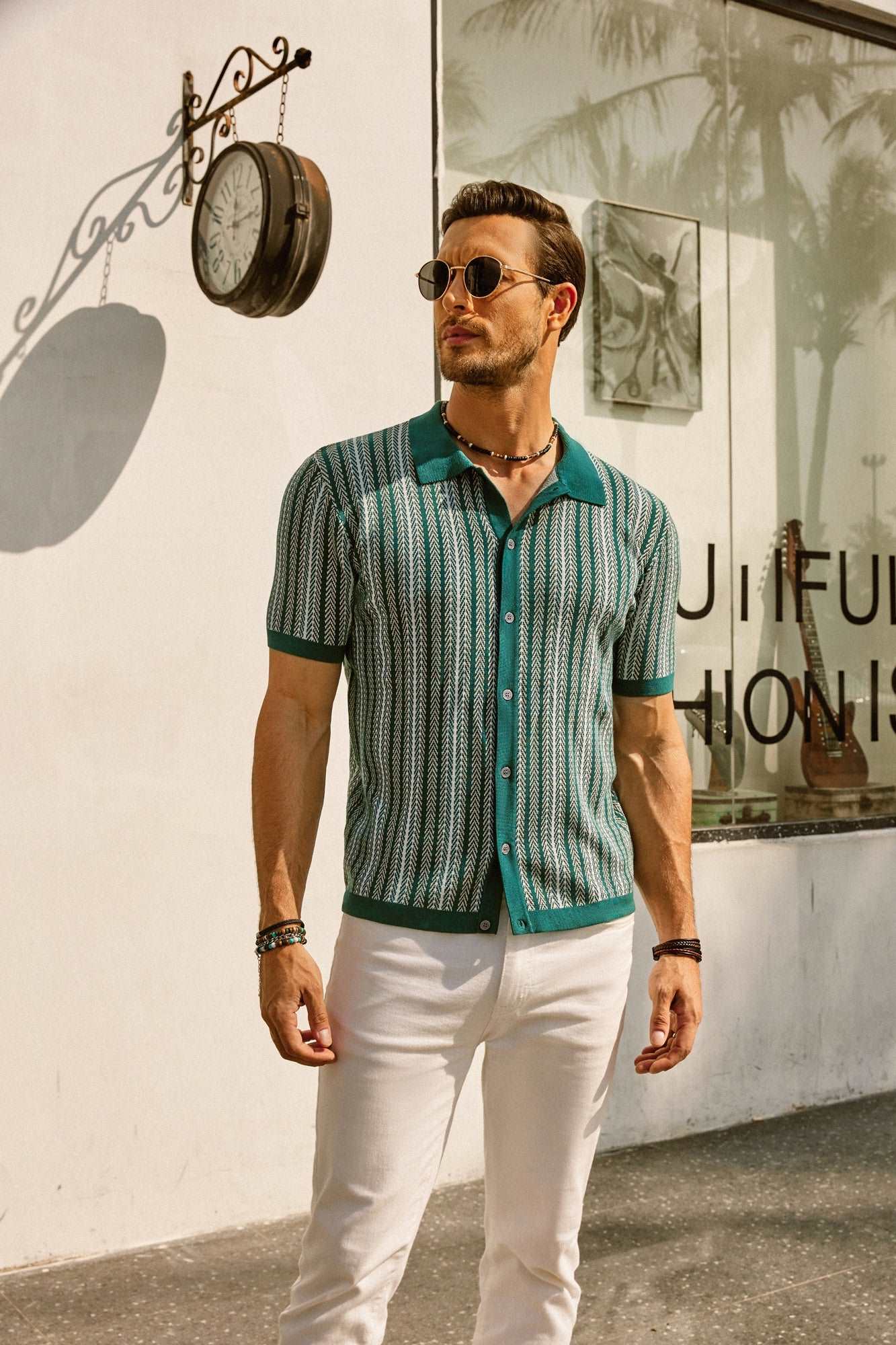 Vintage Striped Button-Down Polo Shirt