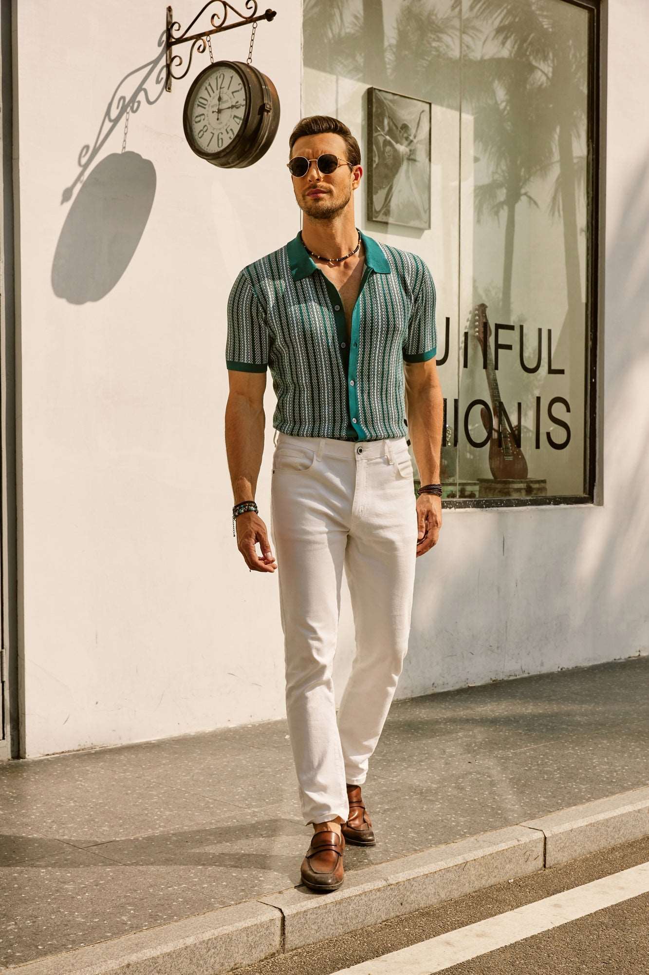 Vintage Striped Button-Down Polo Shirt