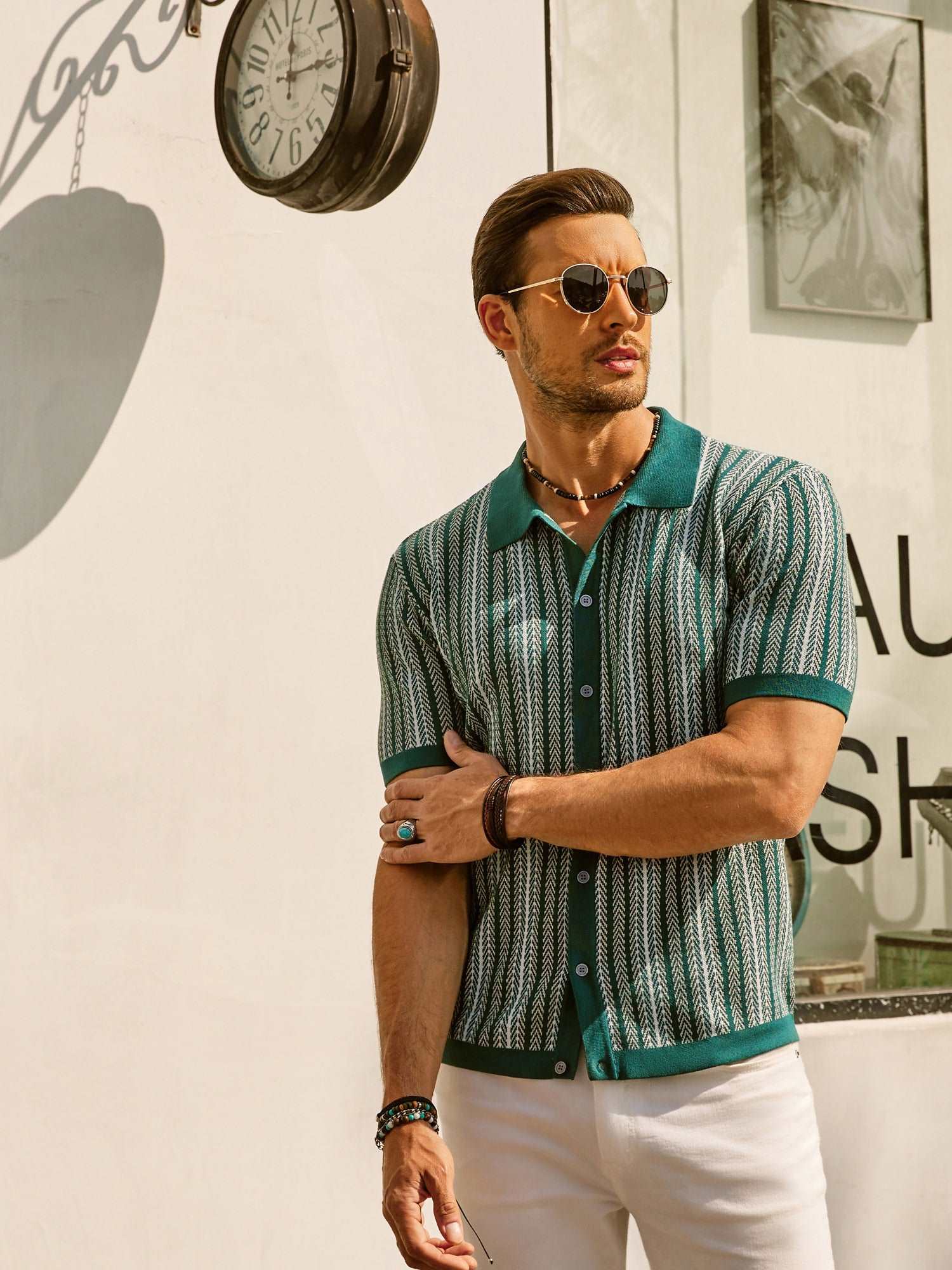 Vintage Striped Button-Down Polo Shirt