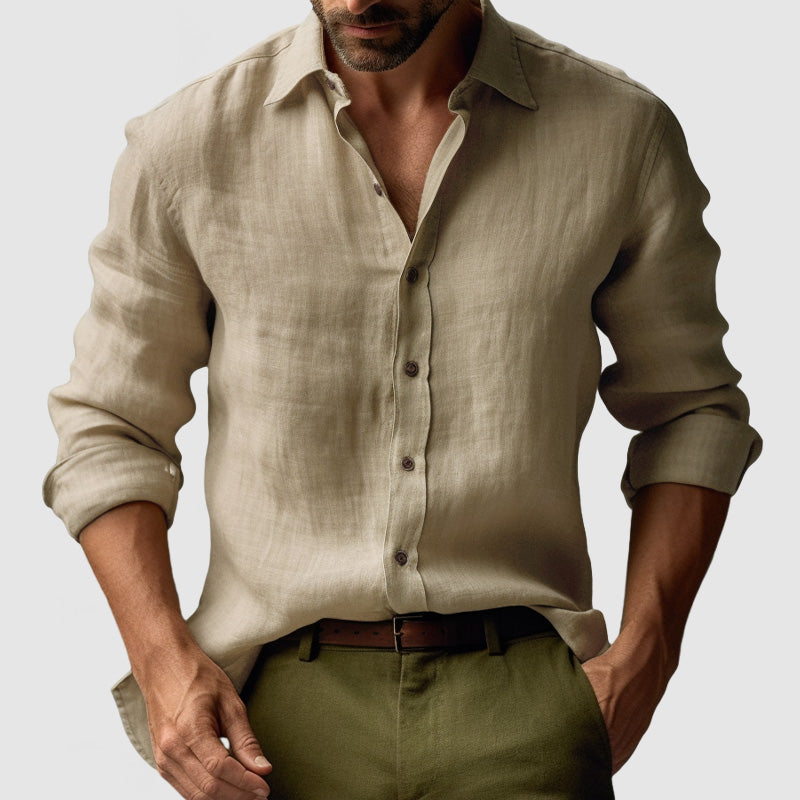 Men's Vintage Long Sleeve Linen Shirt