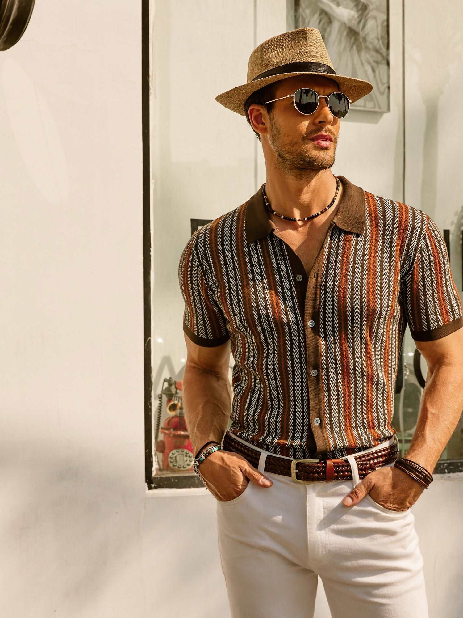Vintage Striped Button-Down Polo Shirt