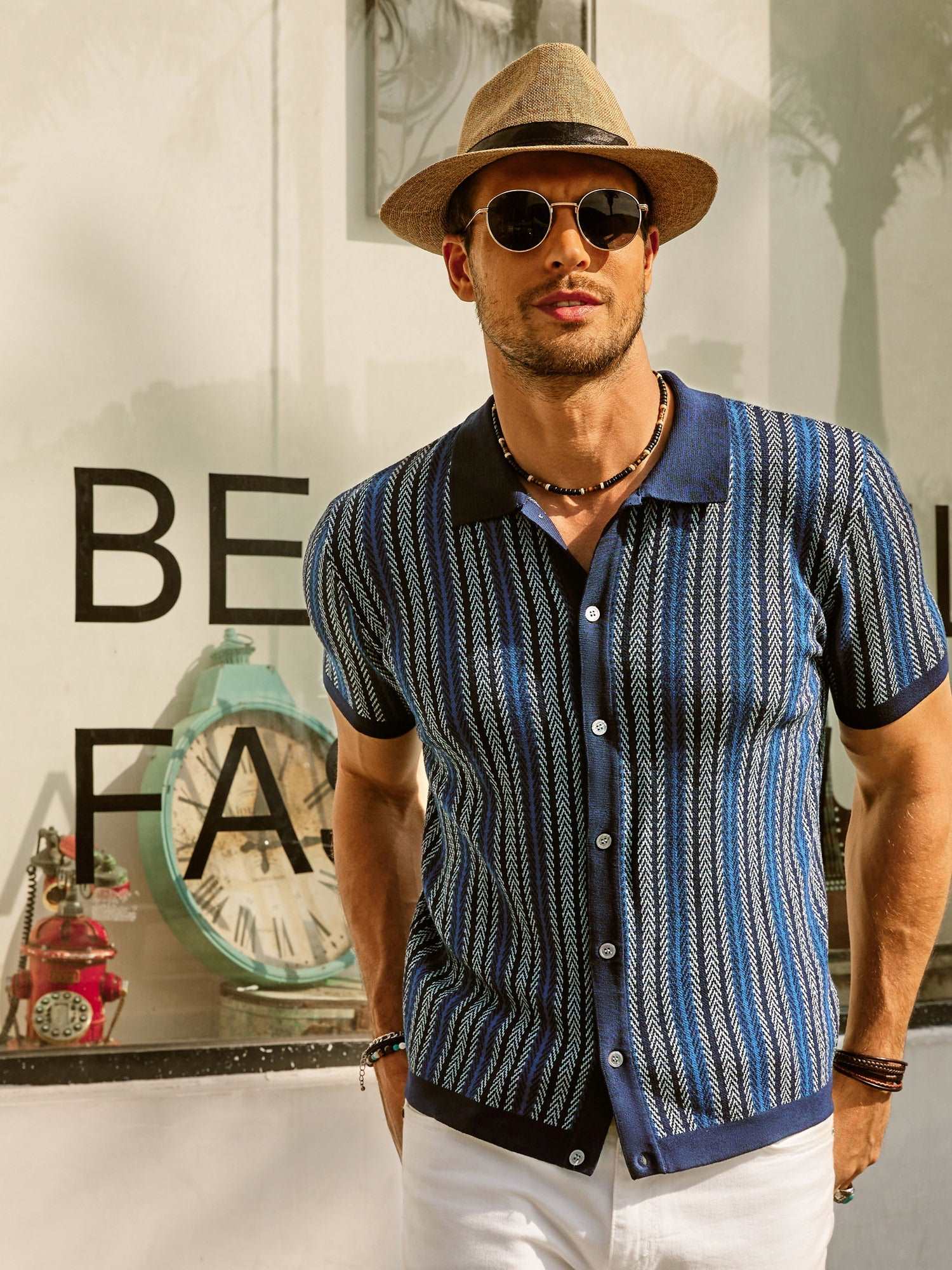 Vintage Striped Button-Down Polo Shirt