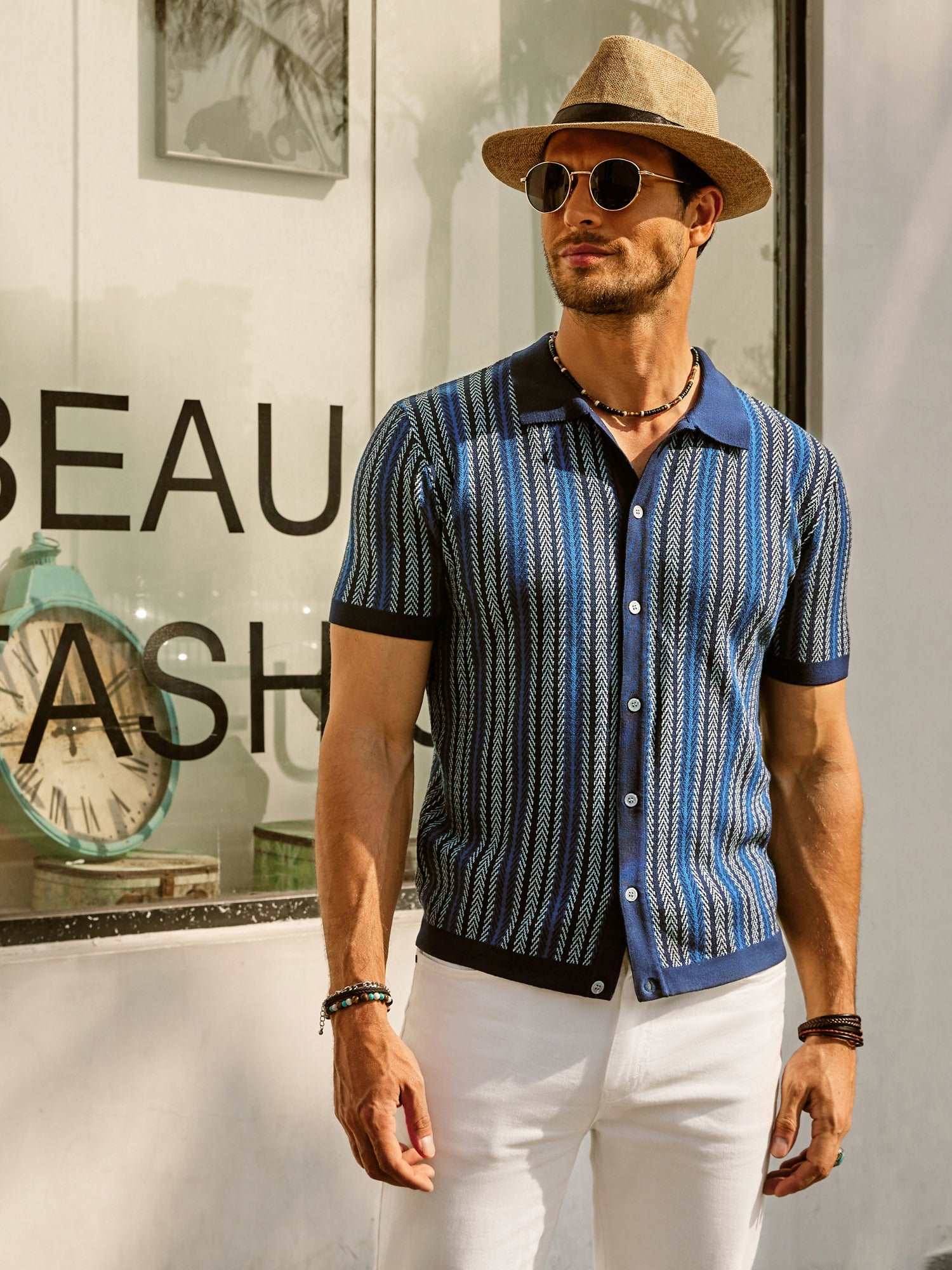 Vintage Striped Button-Down Polo Shirt