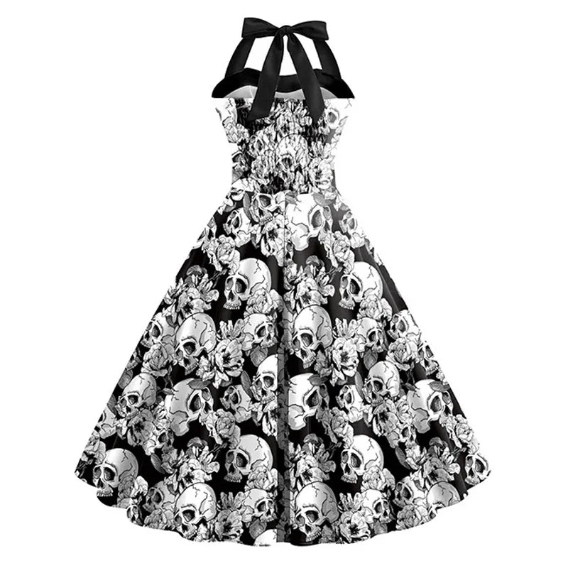 Halloween Costume Dress with Skull Print | Midi
