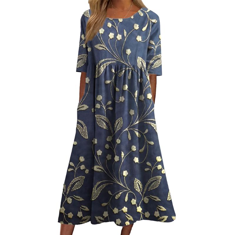Elegant Floral Embroidered Midi Dress