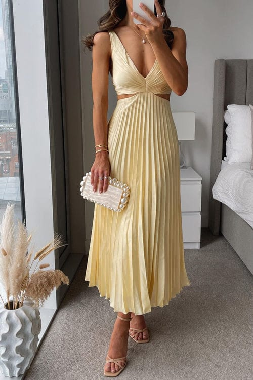 Sanne | Chic Satin Midi Dress with Pleats