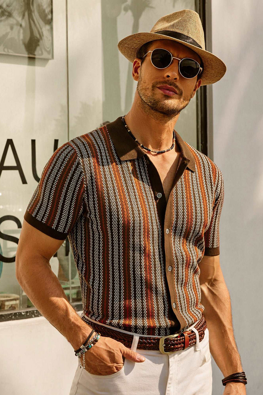 Vintage Striped Button-Down Polo Shirt