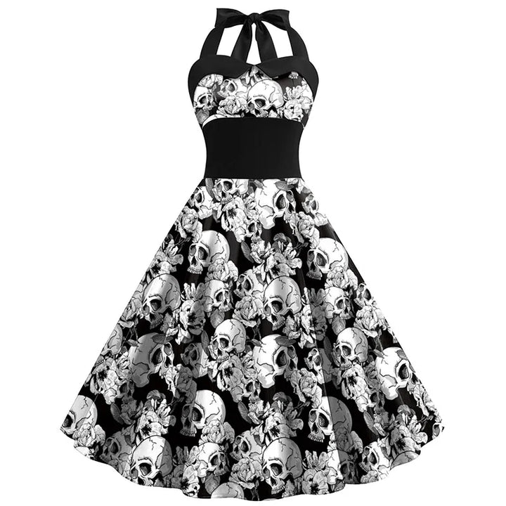 Halloween Costume Dress with Skull Print | Midi