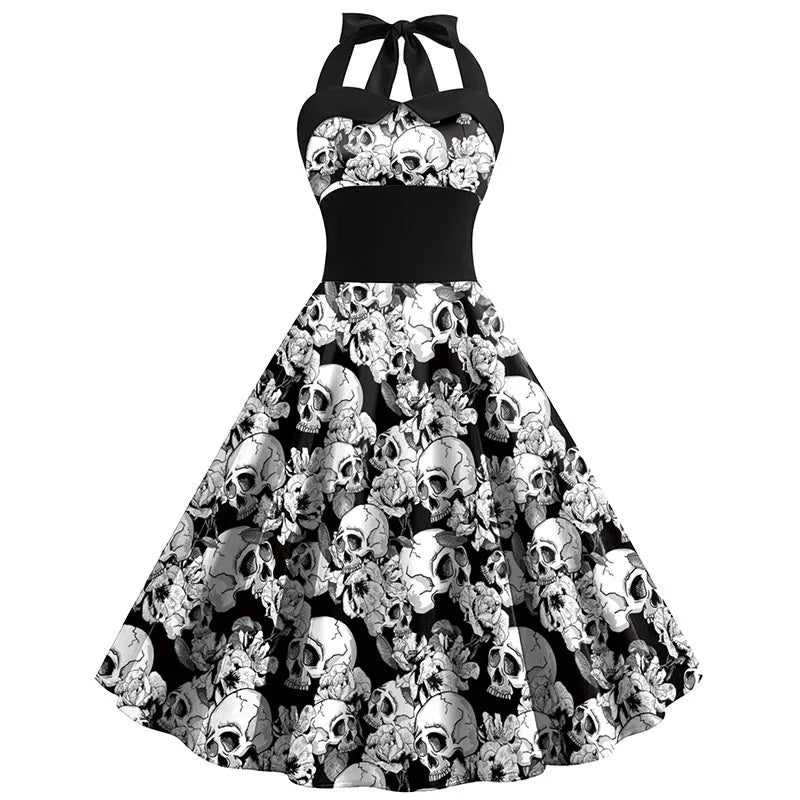 Halloween Costume Dress with Skull Print | Midi