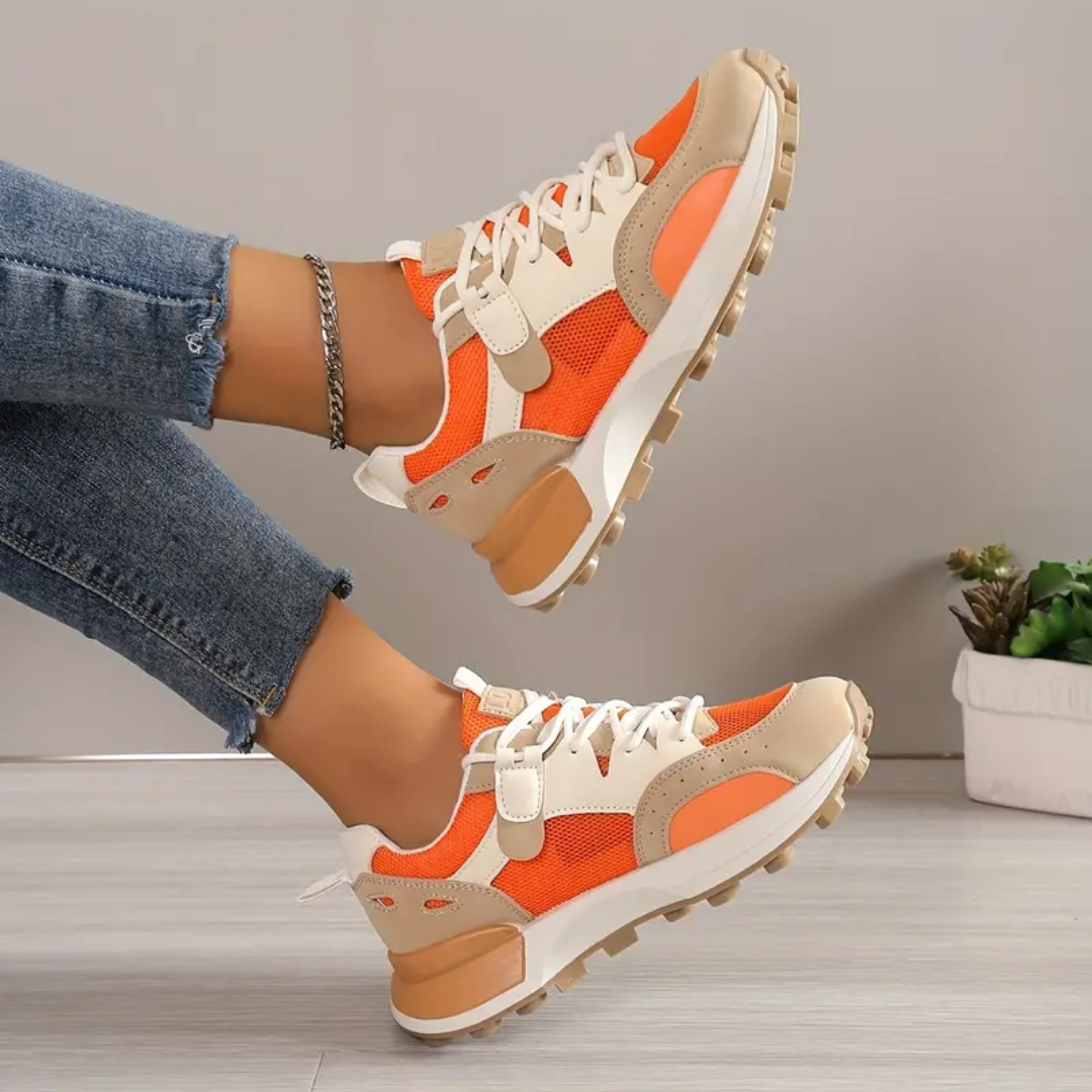 Megan - Women's color-block orange casual sneakers