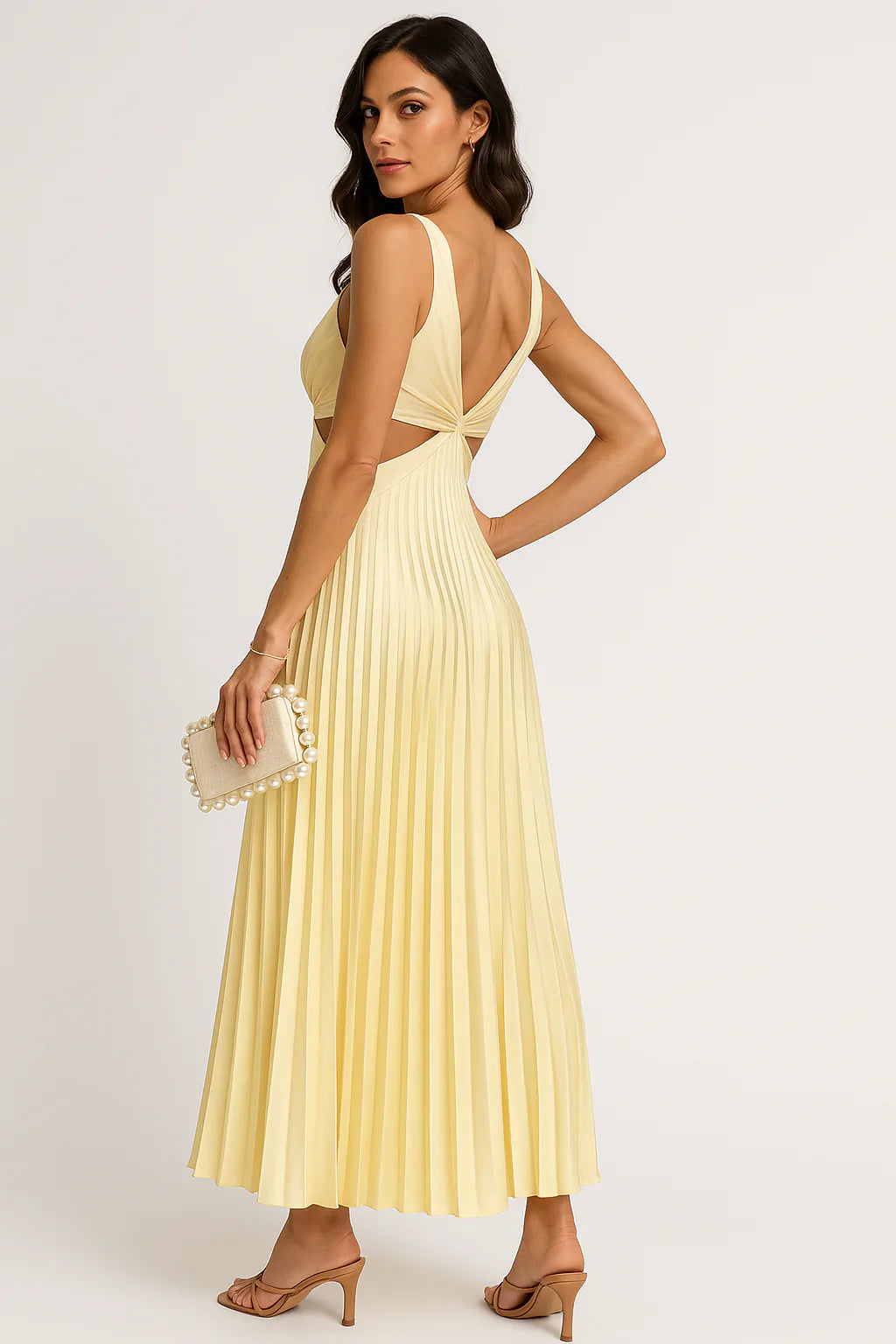 Sanne | Chic Satin Midi Dress with Pleats