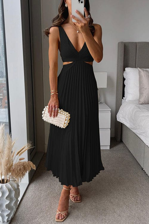 Sanne | Chic Satin Midi Dress with Pleats