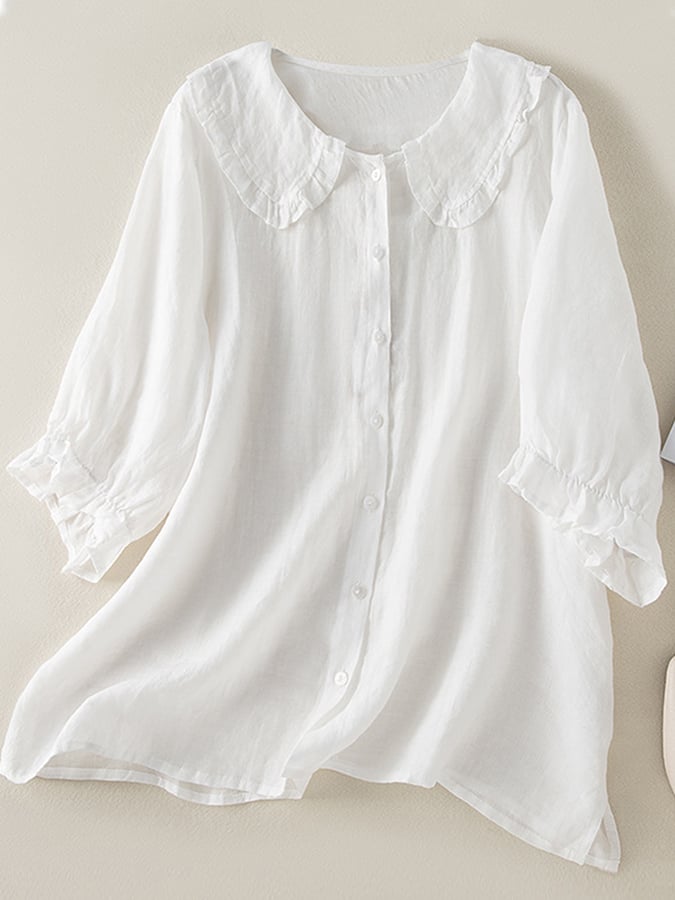 Lillian | Chic Cotton Linen Ruffled Top