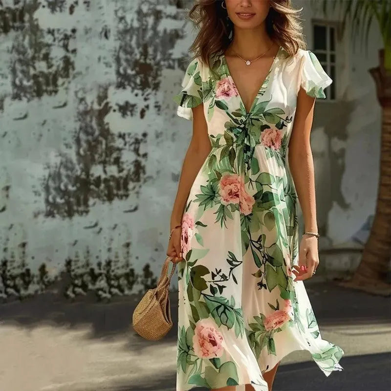Rowan | Chic Cream Floral Midi Dress