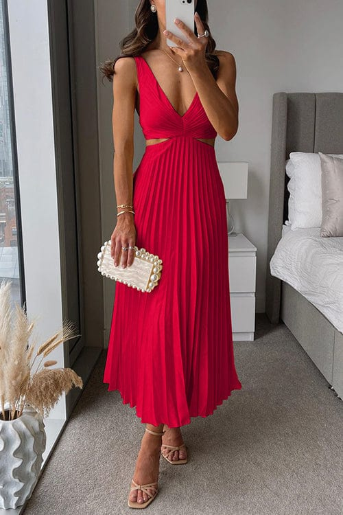 Sanne | Chic Satin Midi Dress with Pleats