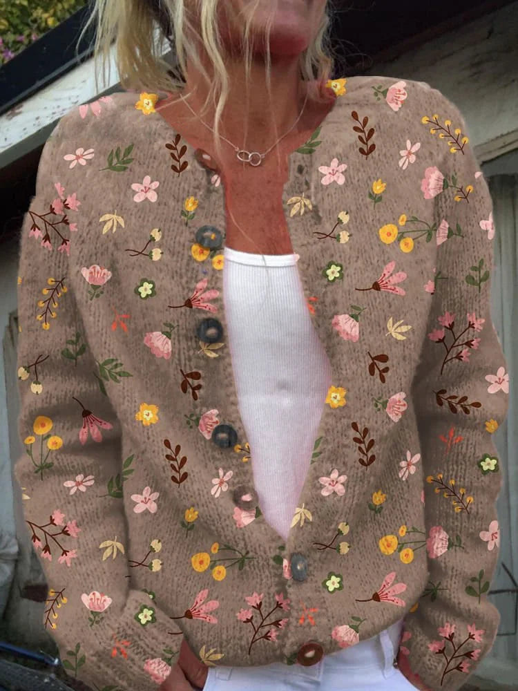 Luna | Women's Floral Pattern Cardigan with Crew Neck