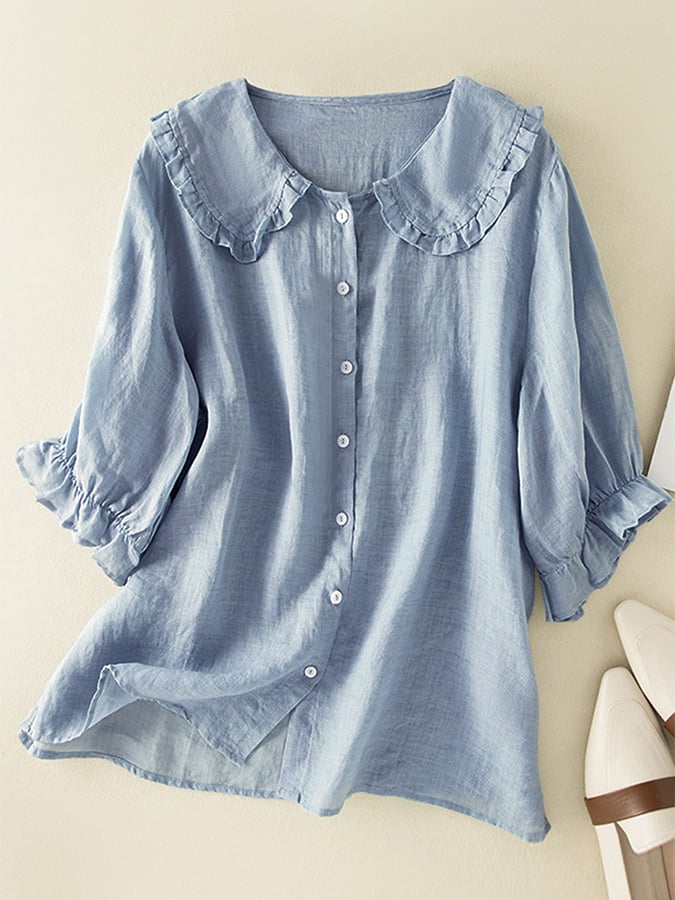 Lillian | Chic Cotton Linen Ruffled Top