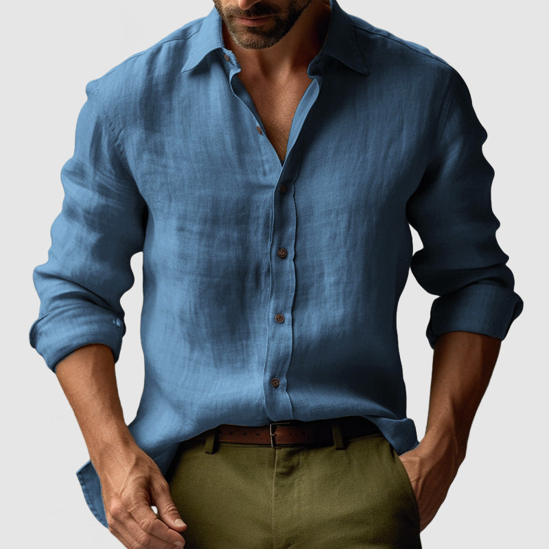 Men's Vintage Long Sleeve Linen Shirt