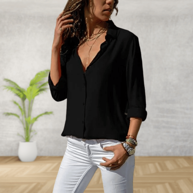 Evelina | Elegant Rolled-Sleeve Button-Up Shirt