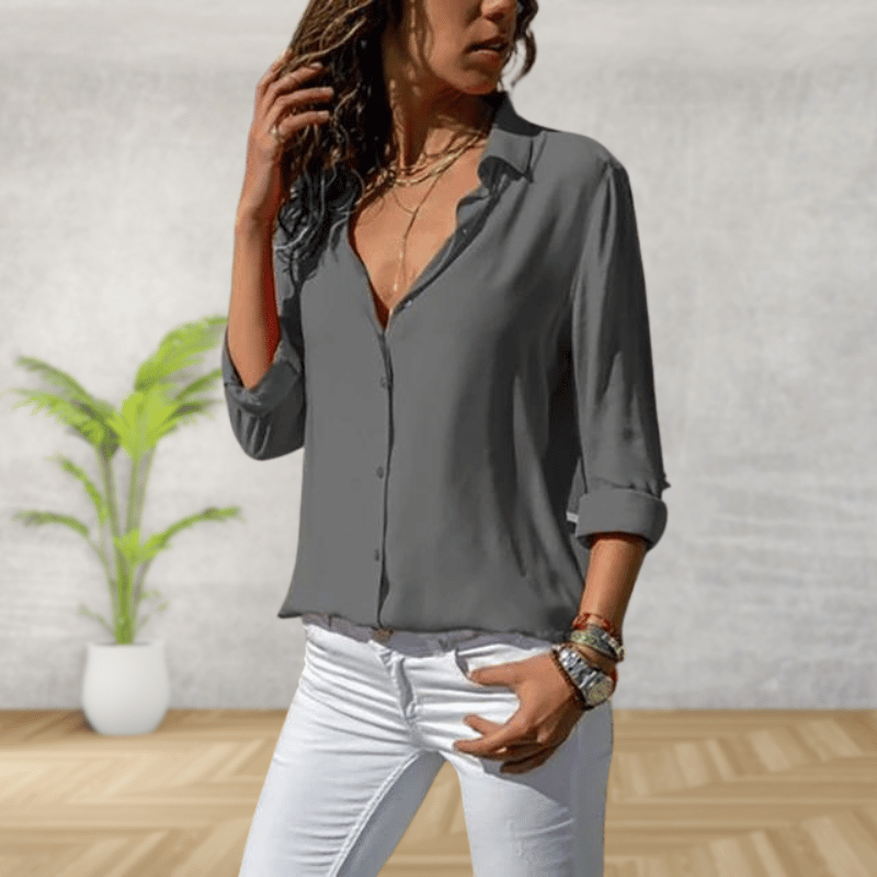 Evelina | Elegant Rolled-Sleeve Button-Up Shirt