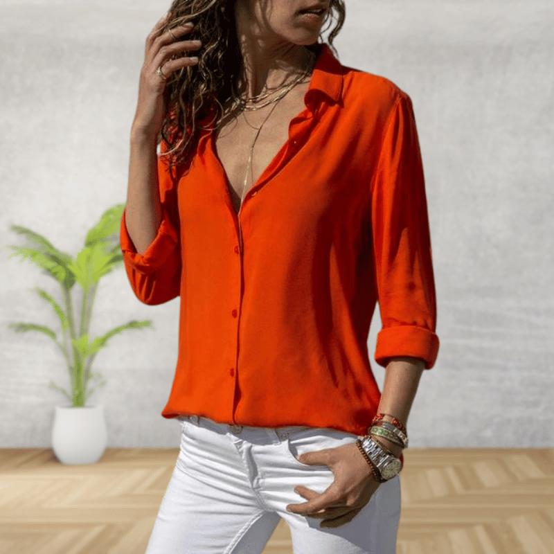Evelina | Elegant Rolled-Sleeve Button-Up Shirt