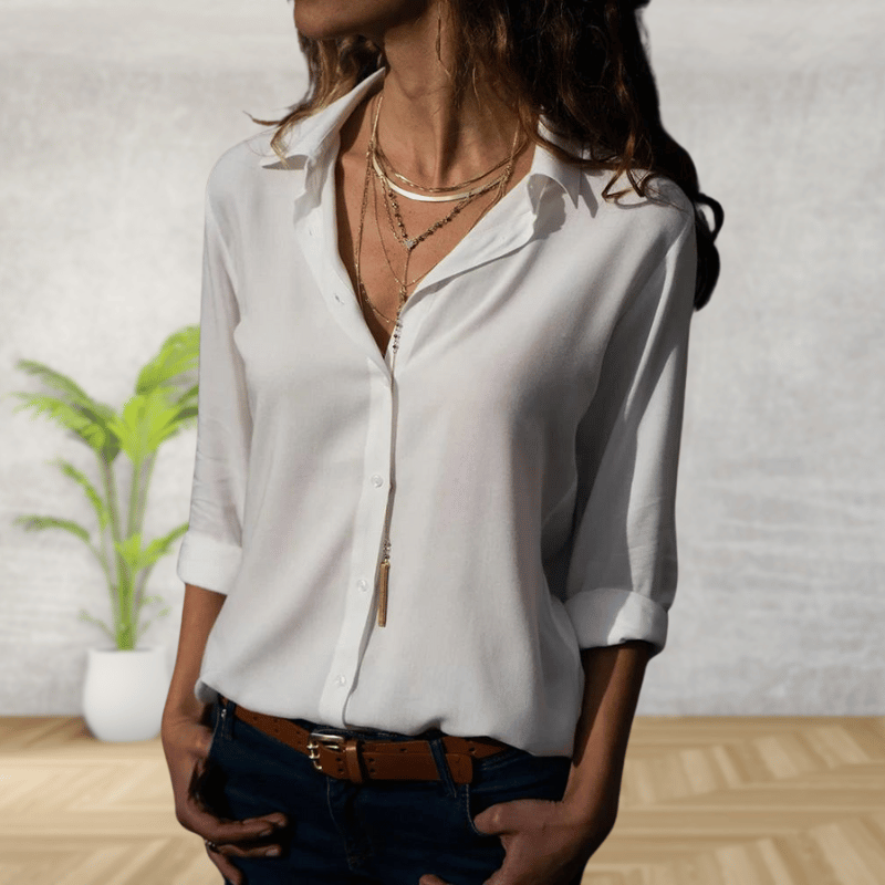 Evelina | Elegant Rolled-Sleeve Button-Up Shirt