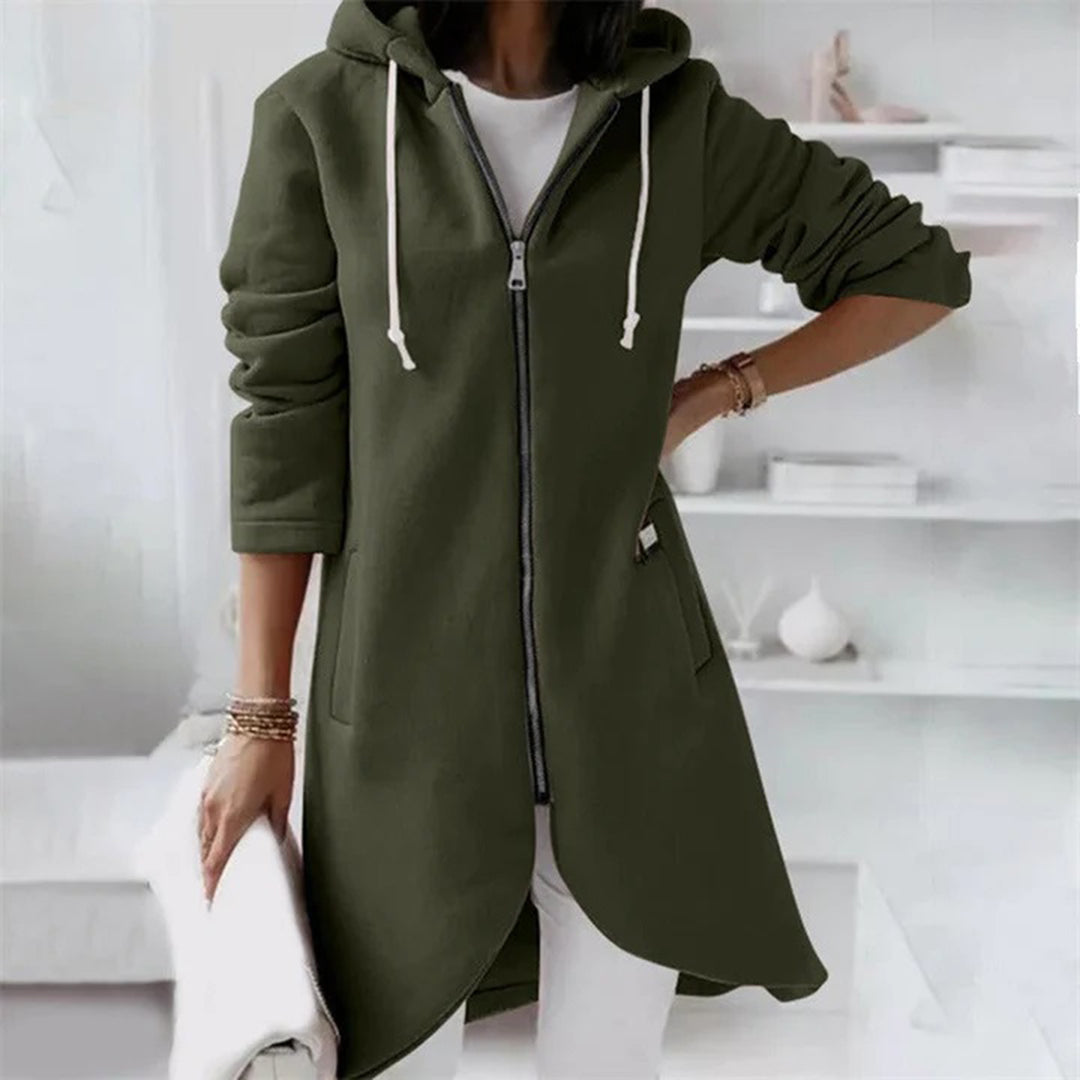 Leah | Women's Long Hooded Pullover with Zipper