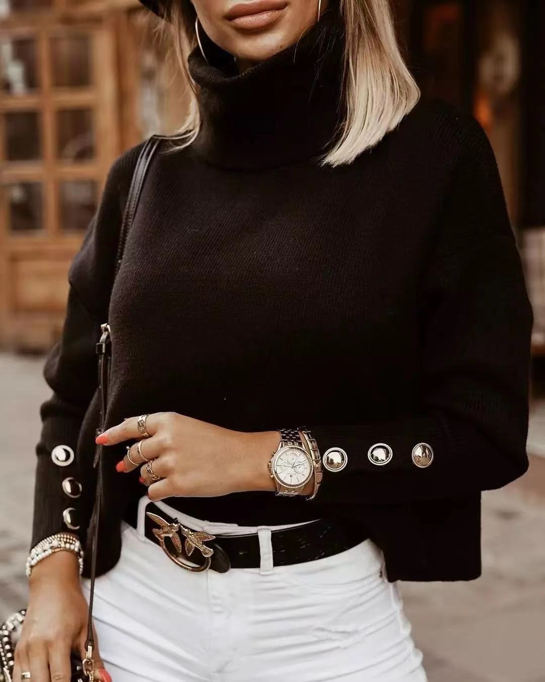 Emma | Winter Chic Turtleneck Sweater with Button Sleeves