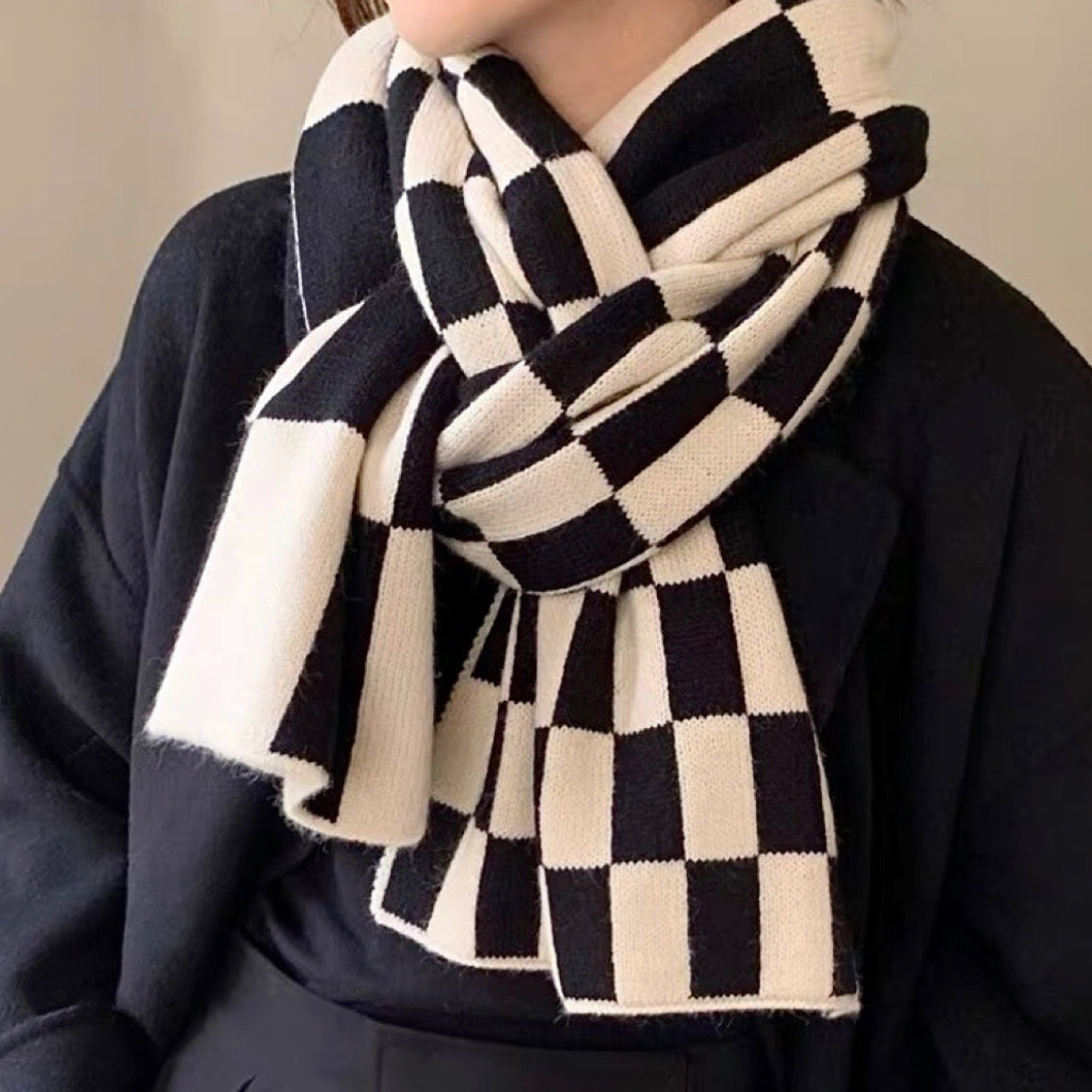 Checkered Knit Scarf for Women