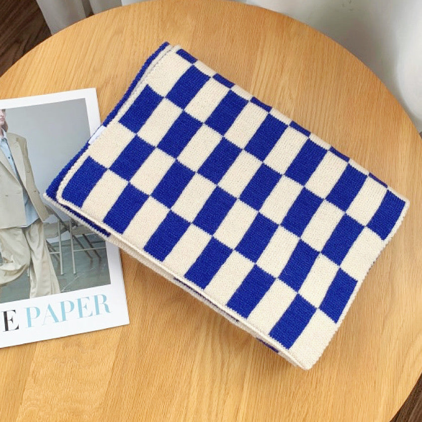 Checkered Knit Scarf for Women