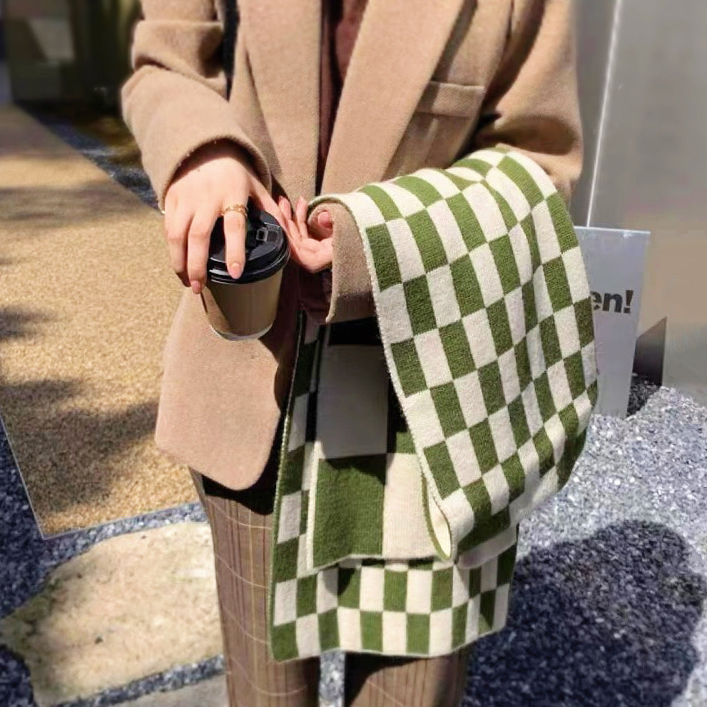 Checkered Knit Scarf for Women