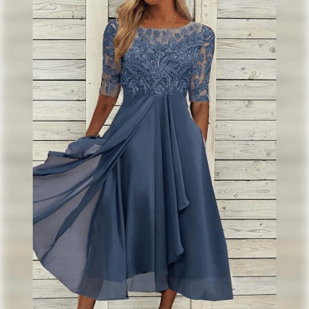 Elegant Midi Dress with Chiffon Ruffle Sleeves