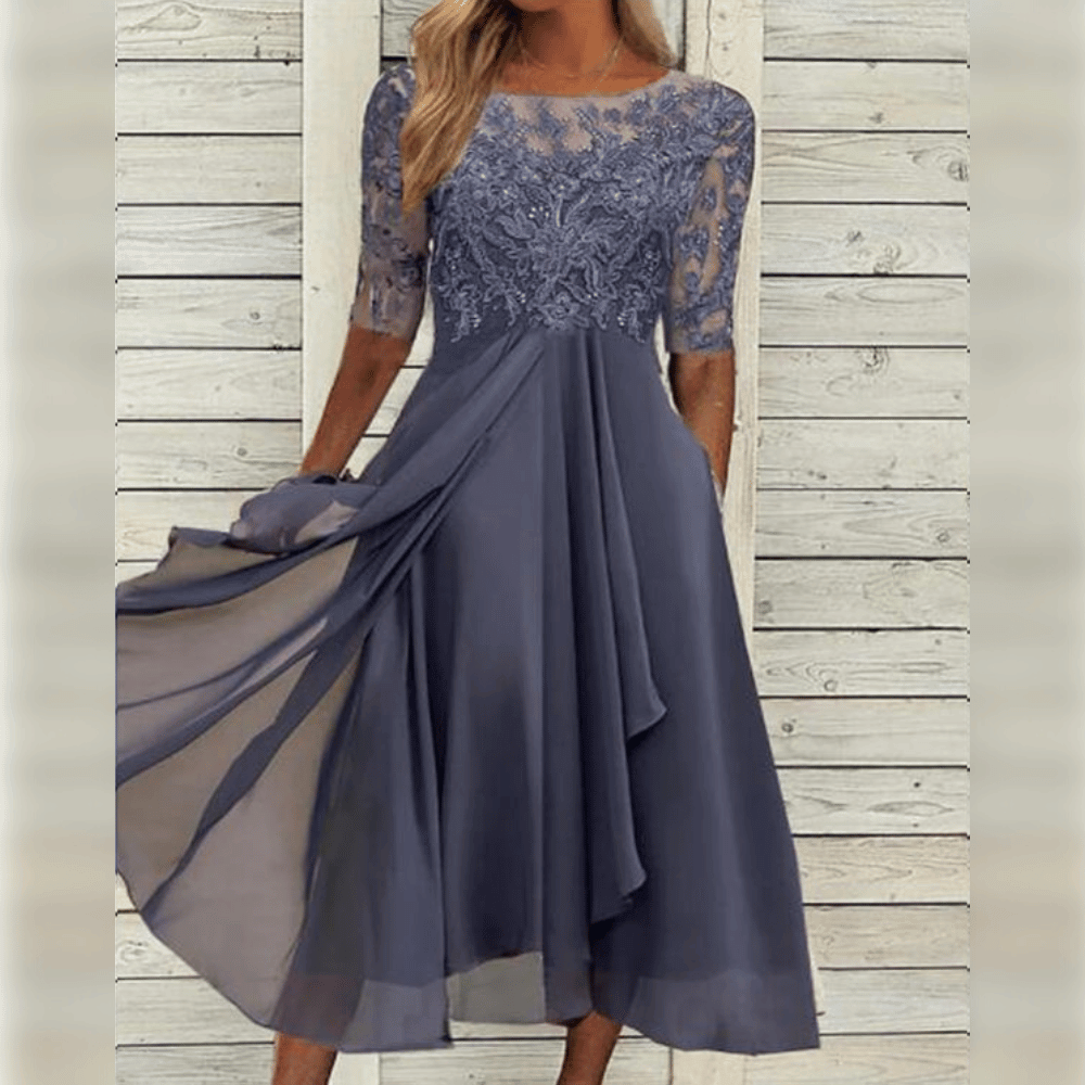 Elegant Midi Dress with Chiffon Ruffle Sleeves