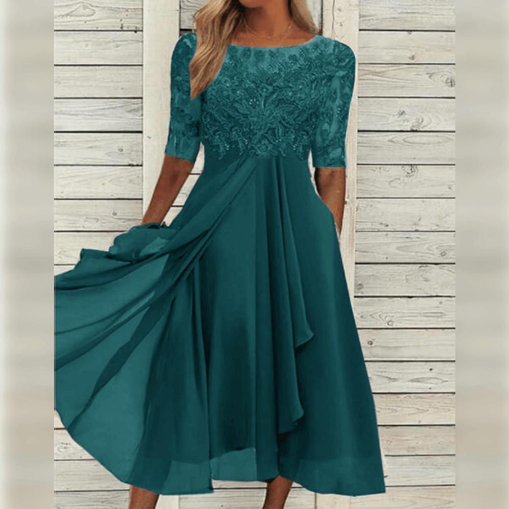 Elegant Midi Dress with Chiffon Ruffle Sleeves