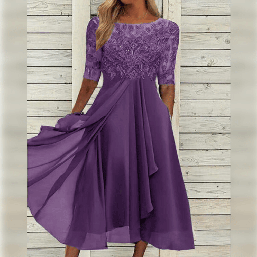 Elegant Midi Dress with Chiffon Ruffle Sleeves
