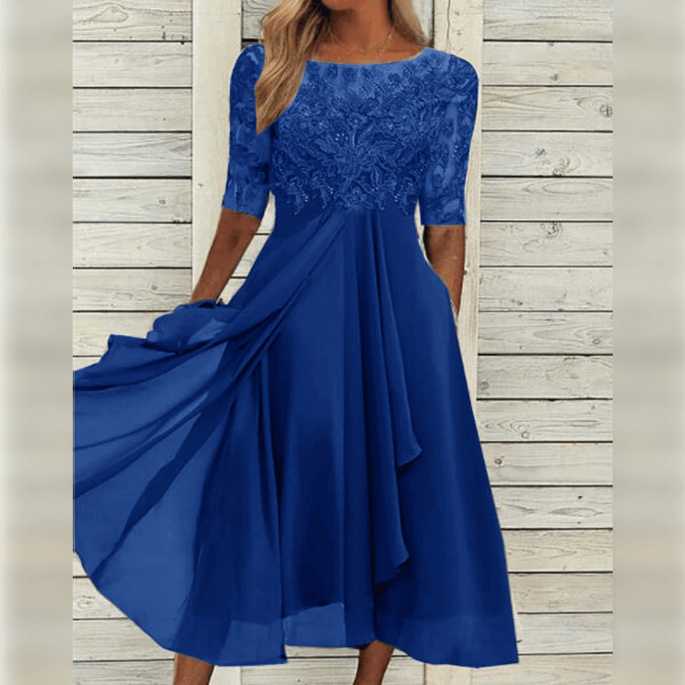 Elegant Midi Dress with Chiffon Ruffle Sleeves