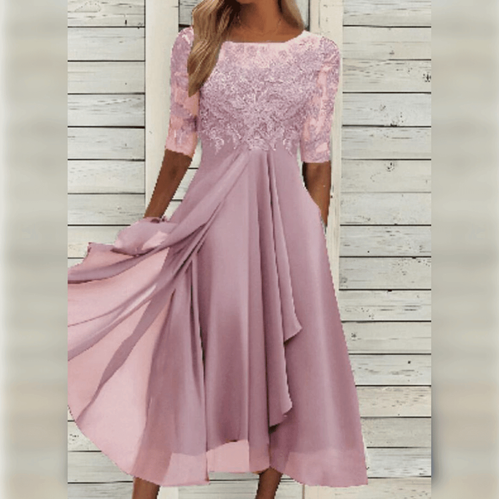 Elegant Midi Dress with Chiffon Ruffle Sleeves