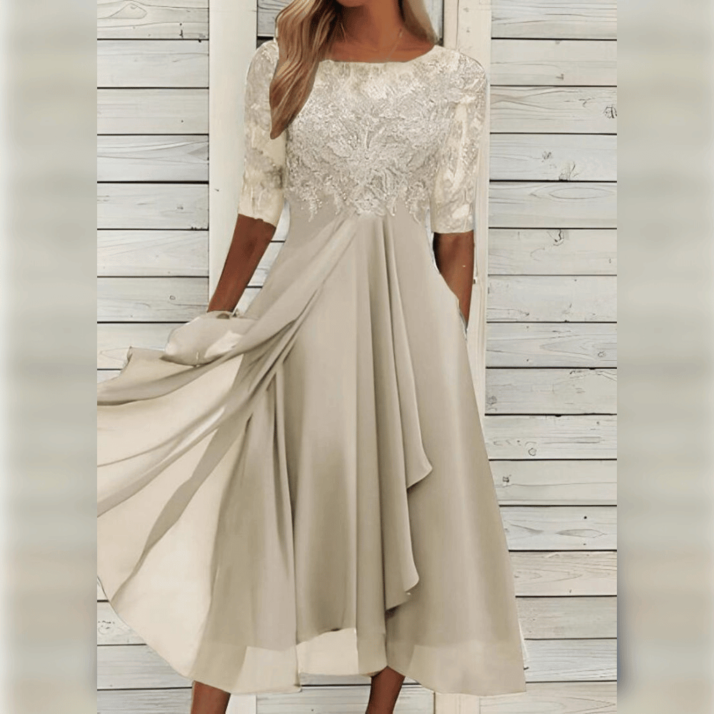 Elegant Midi Dress with Chiffon Ruffle Sleeves