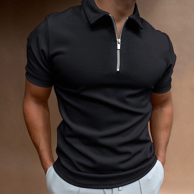 Casual Men's Zippered Polo Shirt