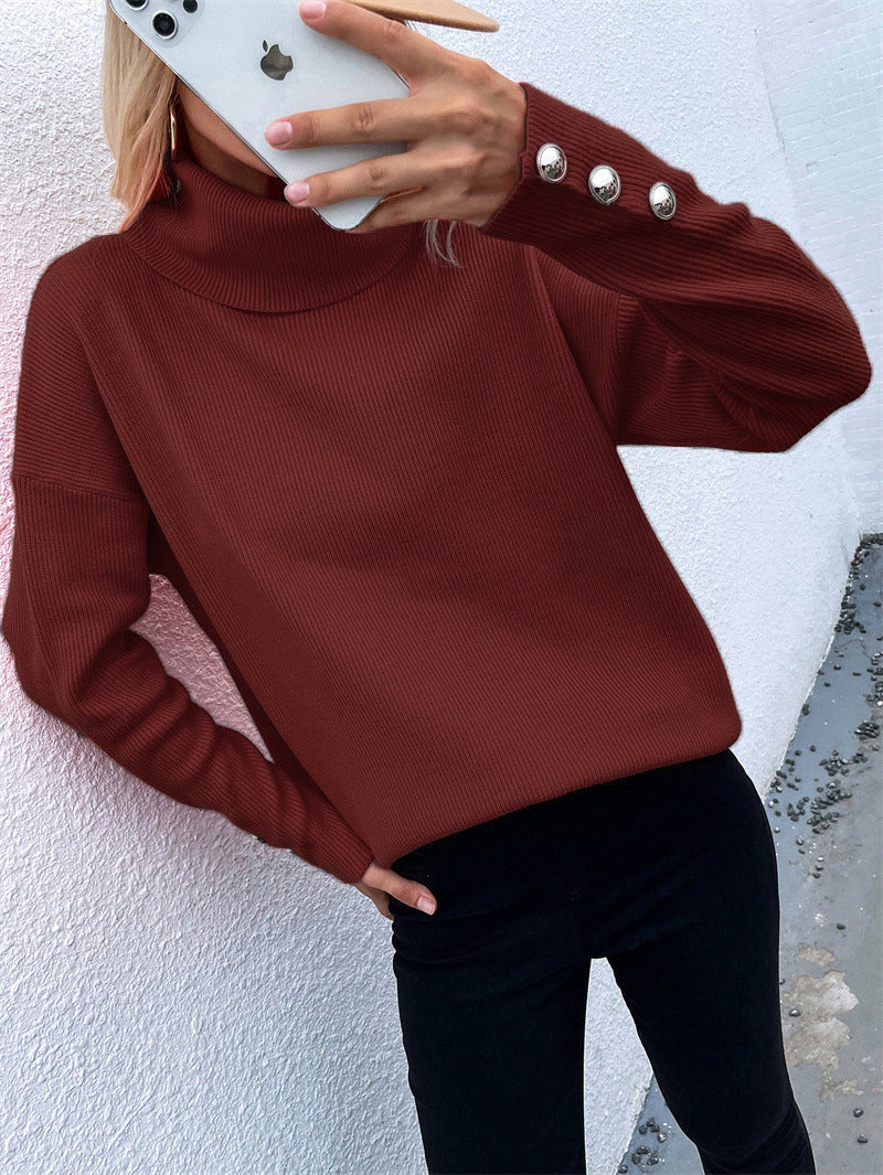 Elle | Winter Chic Turtleneck Sweater with Button Cuffs