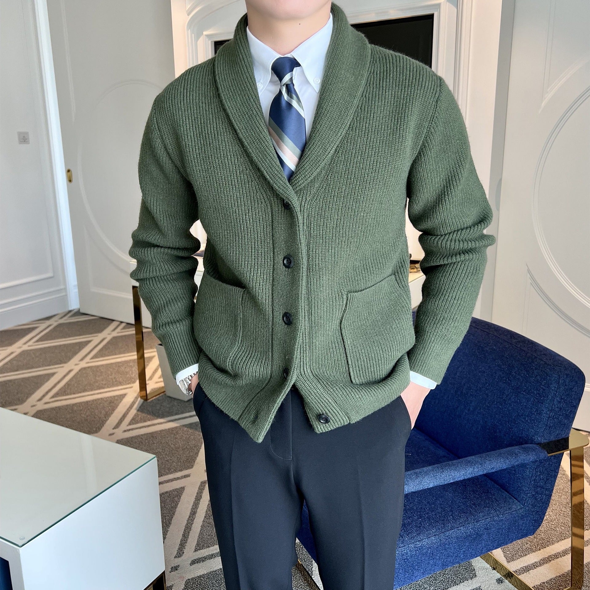 Gavin | Men's Shawl Collar Cardigan | Ribbed Knit Button-Up for Casual and Dressy Occasions