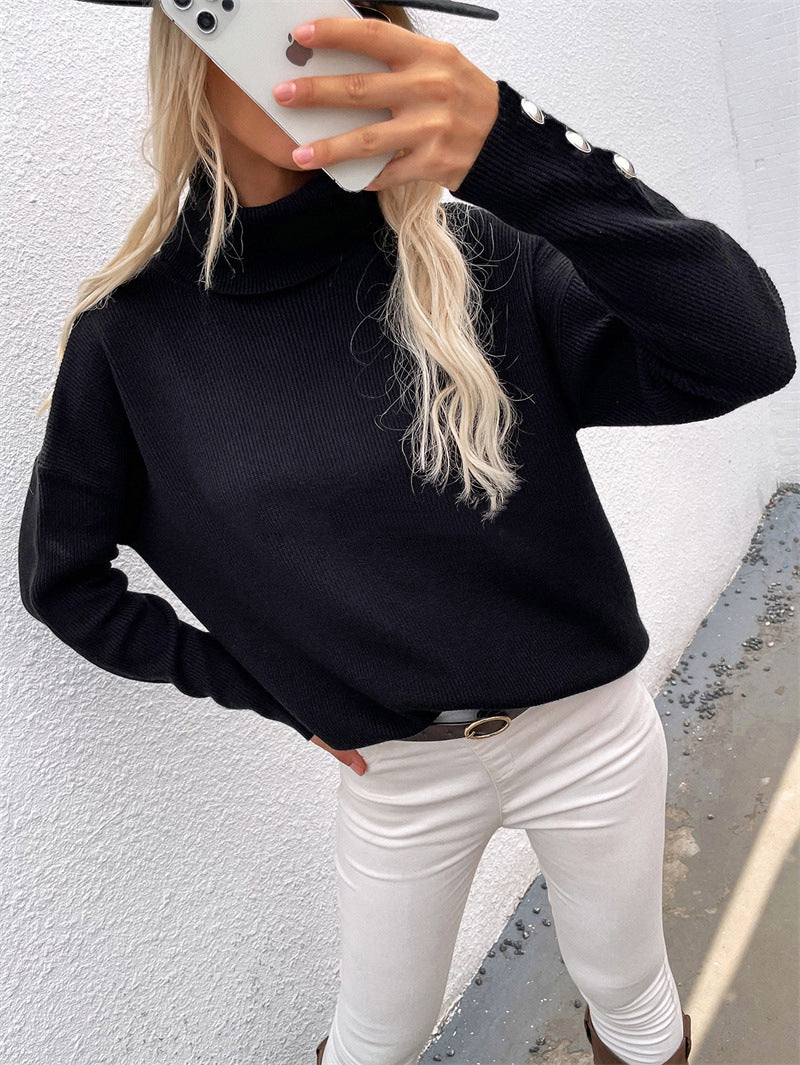 Elle | Winter Chic Turtleneck Sweater with Button Cuffs