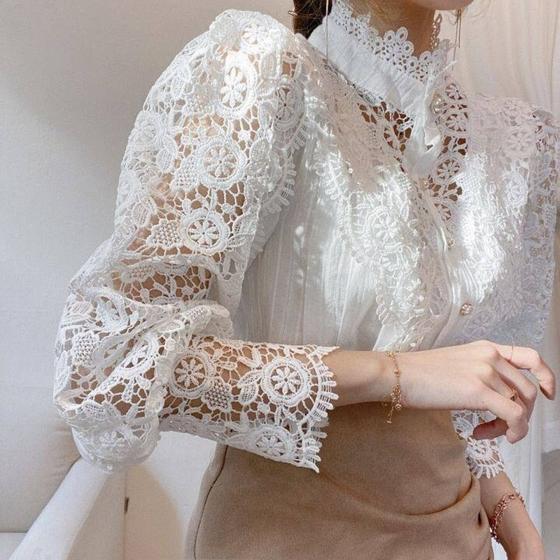 Elegant Women's Blouse with Lace Detailing