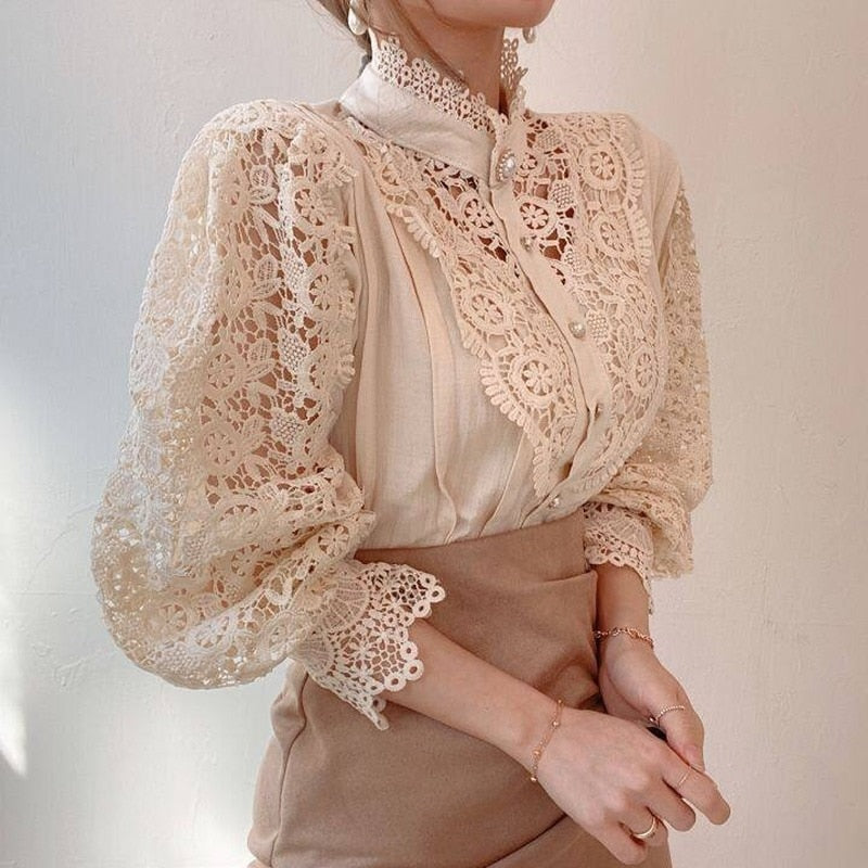 Elegant Women's Blouse with Lace Detailing