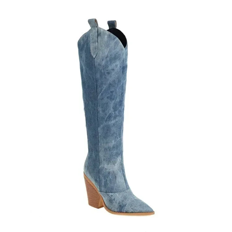 May | Winter Blue Overknee Cowboy Boots for Women