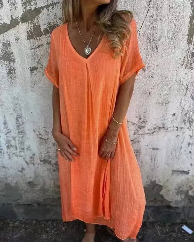 Elegant V-Neck Summer Dress with Relaxed Fit