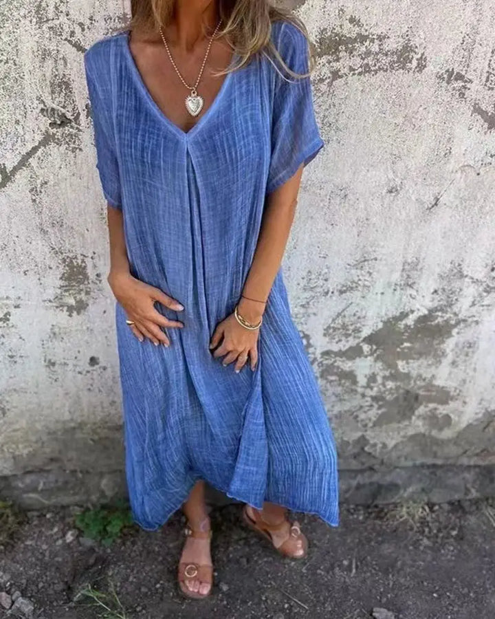 Elegant V-Neck Summer Dress with Relaxed Fit