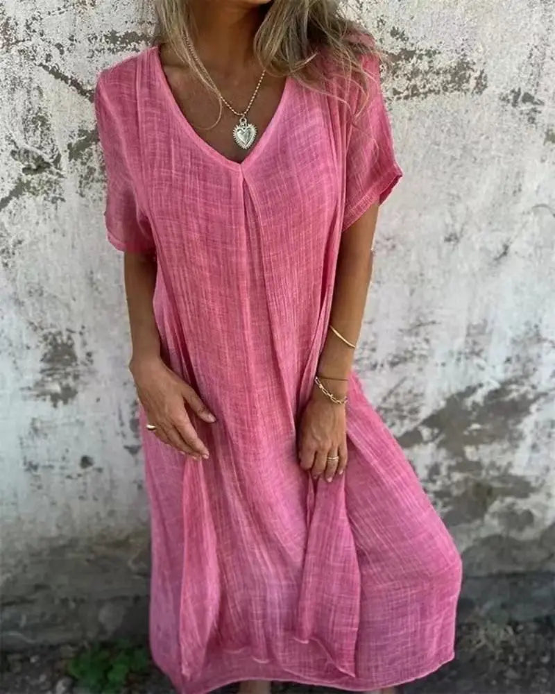 Elegant V-Neck Summer Dress with Relaxed Fit