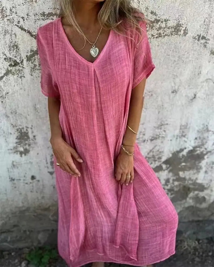 Elegant V-Neck Summer Dress with Relaxed Fit