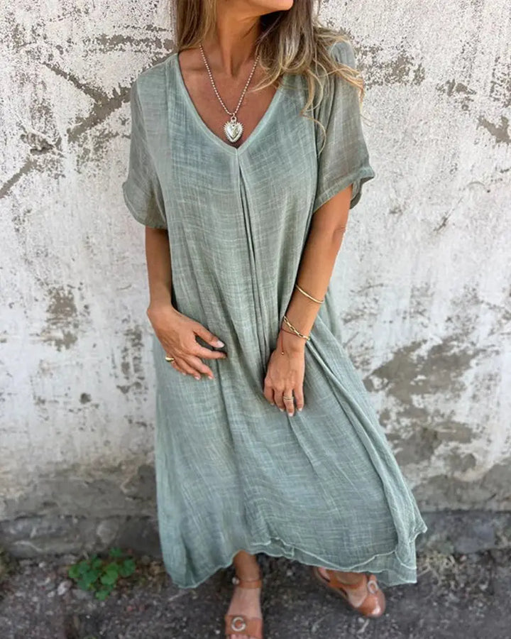 Elegant V-Neck Summer Dress with Relaxed Fit